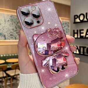 iPhone 15 Pro Max Pink Rose Gold Kawaii Cute Hello Kitty Case